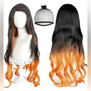 Orange & Black Womens Wig